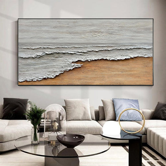 Cuadro Abstracto Pintura al Óleo Nórdica Paisaje Marino Texturizado para Sala de Estar