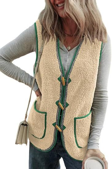 Chaleco Cardigan Sin Mangas de Contraste de Colores en Felpa para Mujer - Image 17