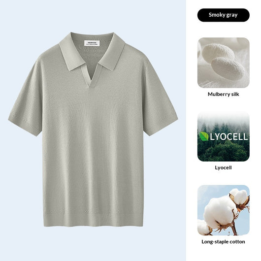Camisa Manga Corta Cuello Alto para Hombre en Lyocell y Seda - Image 11