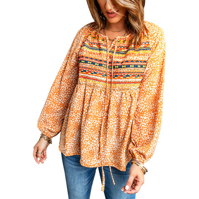 Blusa de Gasa Bordada con Cuello Redondo y Mangas Farol - Image 3
