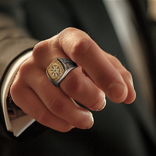 Anillo de Plata Viking con Diseño de Dragón y Espada - Estilo Nórdico para Hombre