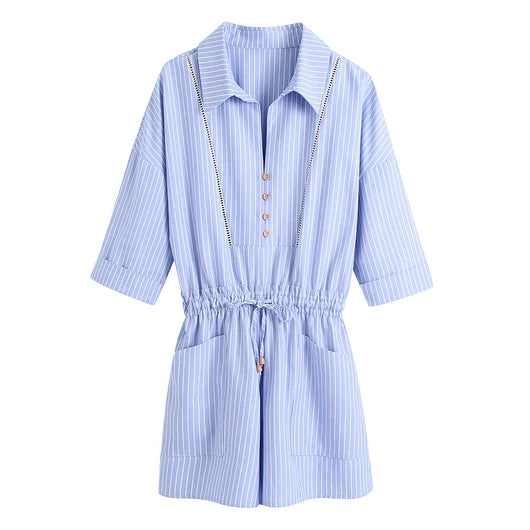 Jumpsuit Casual con Rayas, Cutout Lateral y Cintura Ajustable