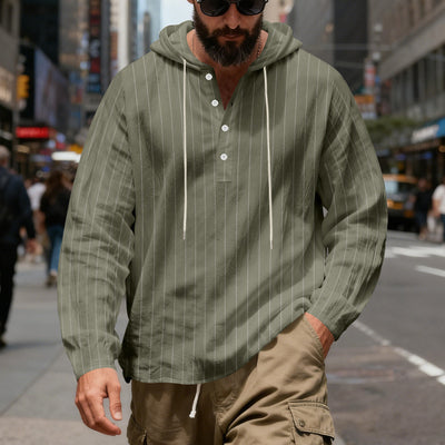 Camisa Lino Holgada Talla Grande Hombre a Rayas con Capucha - Image 37