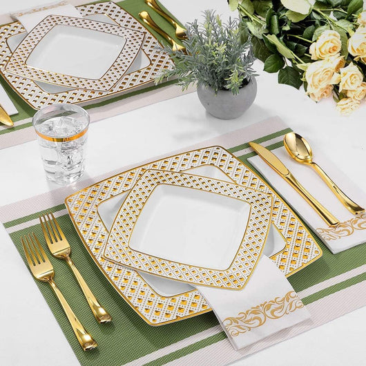 Bandeja Cuadrada de Plástico con Borde Dorado y Detalles Diamantados - Image 13