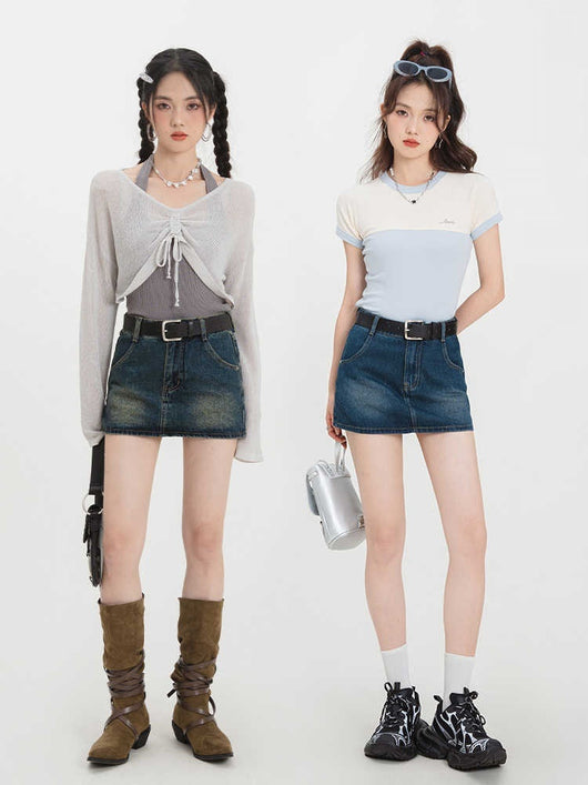 Falda Corta Denim Estilo Retro A-Line - Image 9