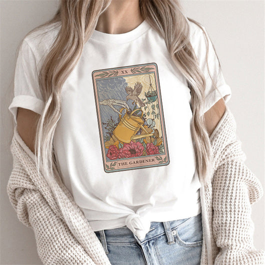 Camiseta Estampado Tarot Femenino - Tops Cartoon para Mujer - Image 7