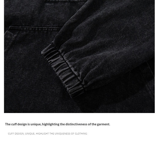 Sudadera Negra para Hombre con Lavado Desgastado y Detalles de Cierre de Langosta - Image 14