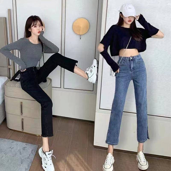 Jeans Rectos Slim para Mujer con Abertura