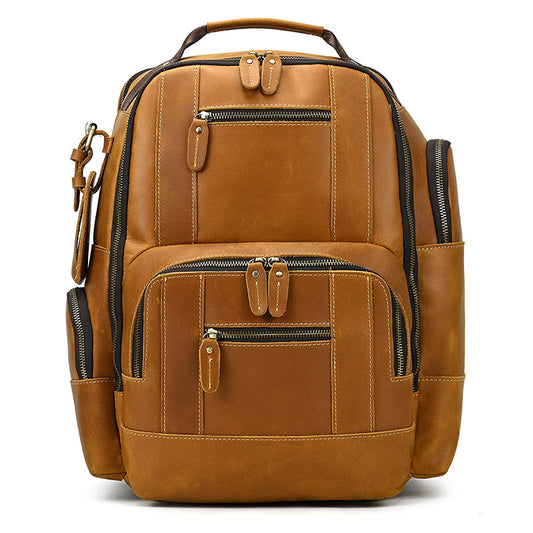 Mochila de Cuero Retro para Hombre - Gran Capacidad y Múltiples Bolsillos