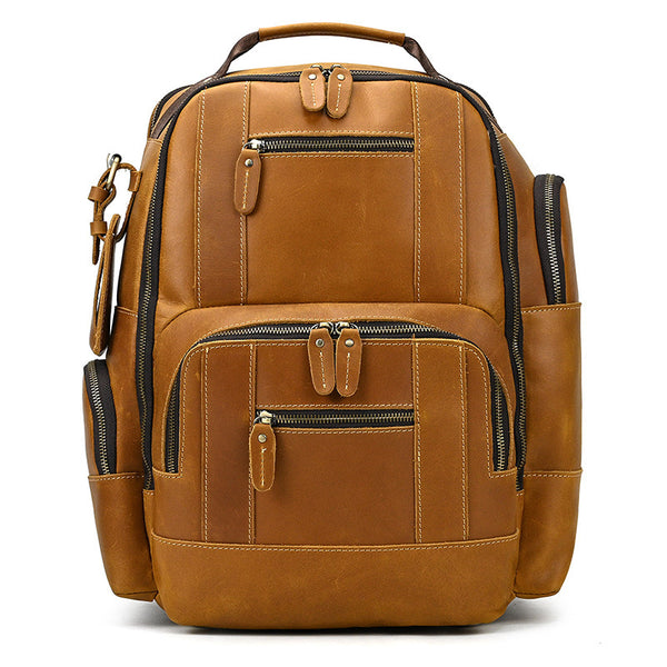 Mochila de Cuero Retro para Hombre - Gran Capacidad y Múltiples Bolsillos