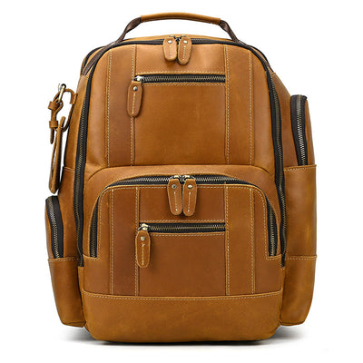 Mochila de Cuero Retro para Hombre - Gran Capacidad y Múltiples Bolsillos