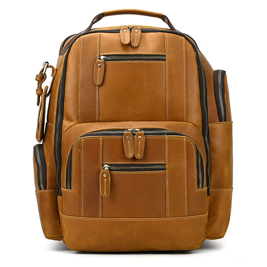 Mochila de Cuero Retro para Hombre - Gran Capacidad y Múltiples Bolsillos