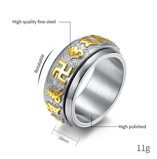 Anillo Mantra Budista Huiwen Guochao - Acero Inoxidable - Image 12
