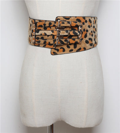 Cinturón de Leopardo Irregular con Crin de Caballo - Diseño Versátil Tres Hebillas - Image 3