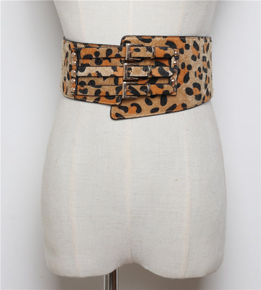Cinturón de Leopardo Irregular con Crin de Caballo - Diseño Versátil Tres Hebillas - Image 3