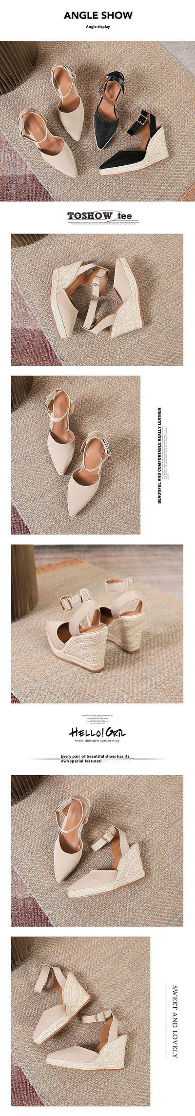 Sandalias de Cuña con Plataforma y Punta Aguda - Tejido de Paja Natural - Image 11