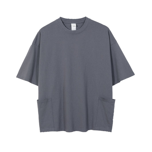Camiseta Casual Americana de Manga Corta con Bolsillo y Orilla Deshilachada para Hombre - Image 8