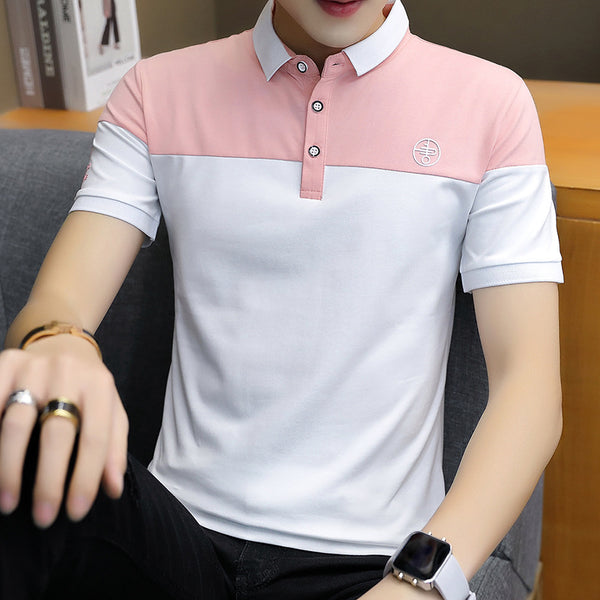 Playera Slim Fit con Cuello Solapa y Bloques de Color