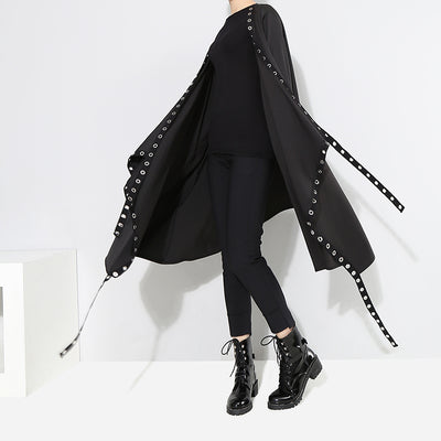 Abrigo Trench Coat Negro Entallado de Manga Larga para Mujer - Image 8