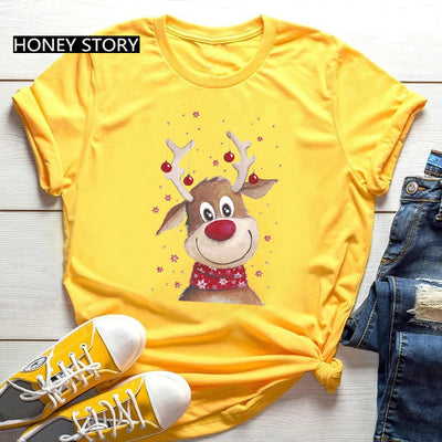Playera Navideña Roja para Parejas - Diseño Reno y Santa - Image 27