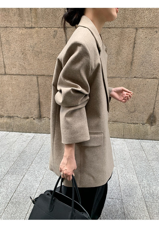 Blazer de Lana Estilo Americano con Hombreras Acolchadas para Mujer - Image 26