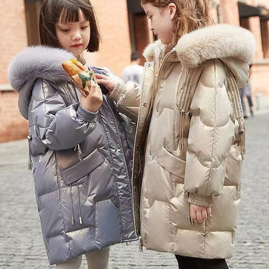 Abrigo Acolchado Talla Grande para Niña con Cuello de Lana - Invierno Cálido