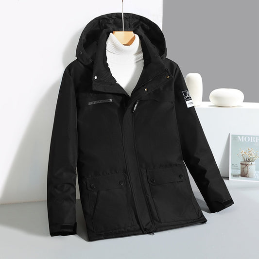Chaqueta Acolchada de Plumón de Pato para Hombre con Cuello de Piel