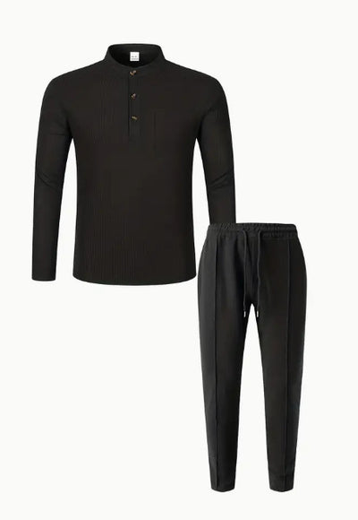 Conjunto Casual de Pantalón y Camiseta Henley Texturizada de Manga Larga para Hombre - Image 23