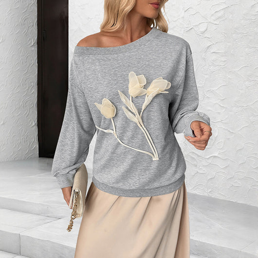 Blusa Elegante con Flores 3D y Hombros Descubiertos