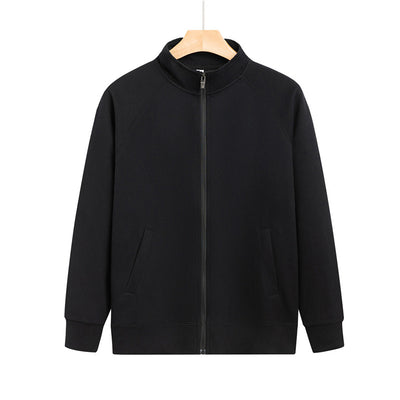 Purple full-zip jacket with a stand-up collar, raglan sleeves, and front pockets, displayed on a hanger. - Image 9