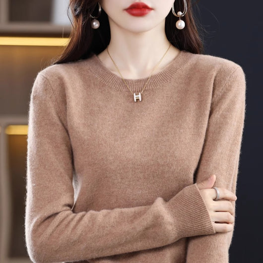 Suéter de Lana Pura Cuello Redondo Mujer - Diseño Holgado Otoño Invierno - Image 5