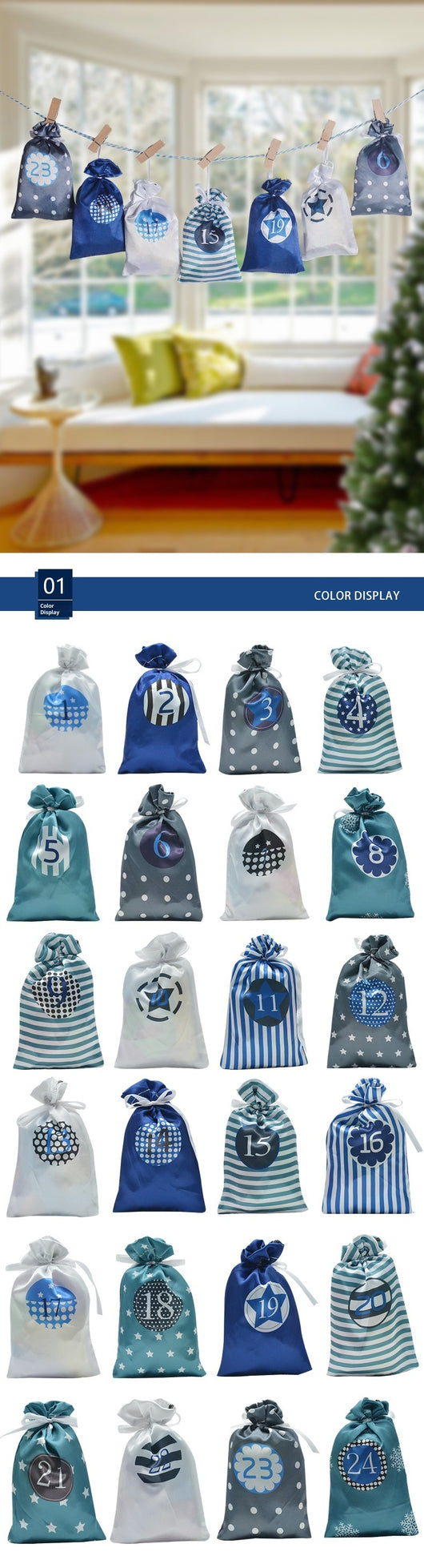 Set de Bolsas de Regalo Calendario Navideño en Satén - Image 12