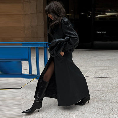 Abrigo de Cuero Largo para Mujer - Elegancia Sofisticada para Otoño e Invierno - Image 7