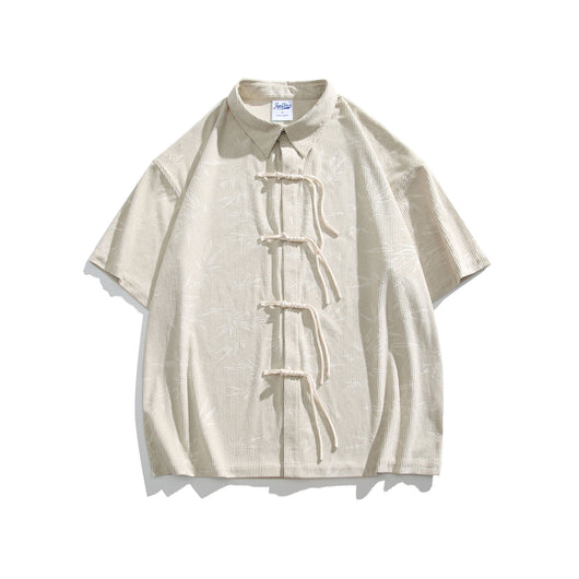 Camisa Retro Bambú Estilo Chino con Patrón Oscuro de Manga Corta para Hombre - Image 7