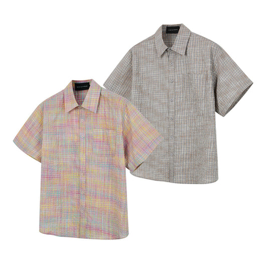 Camisa Cuadriculada Seersucker Suelta para Hombre - Manga Corta Verano - Image 9