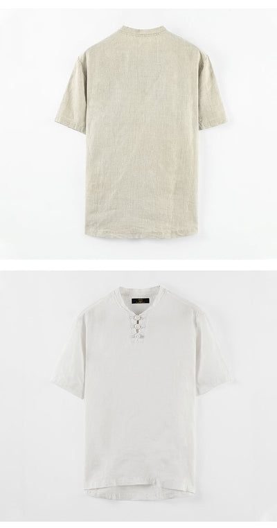 Blusa Lino Cuello Mao Manga Corta Estilo Asiático - Image 13