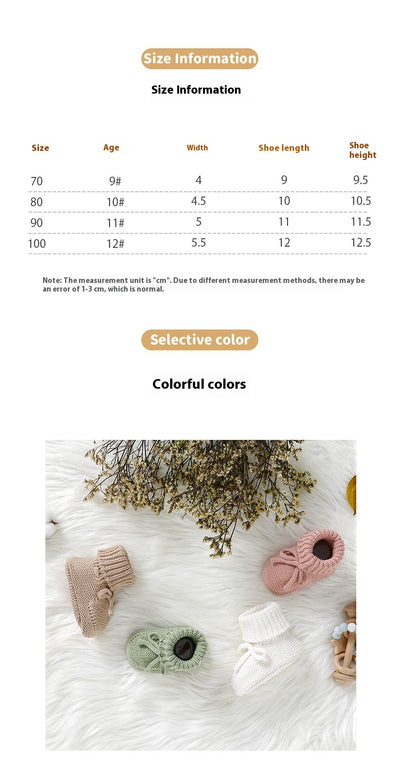 Pink knitted infant toddler shoes with cute bowknots and elastic bands, displayed on a soft white rug. - Image 6