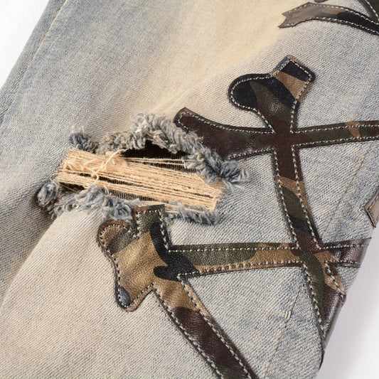 Jeans Skinny Elásticos para Hombre con Detalles Perforados y Patrón Óseo - Image 2