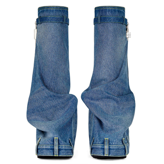 Falda Denim Gruesa con Botas de Punta Redonda Estampado Tiburón para Mujer - Image 5