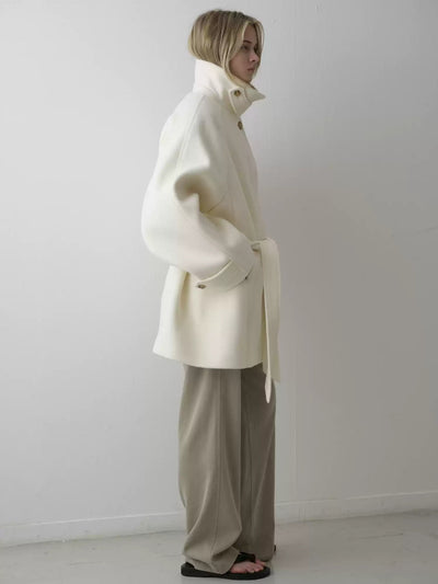 Abrigo Elegante Holgado con Cinturón y Cuello Mao - Image 16