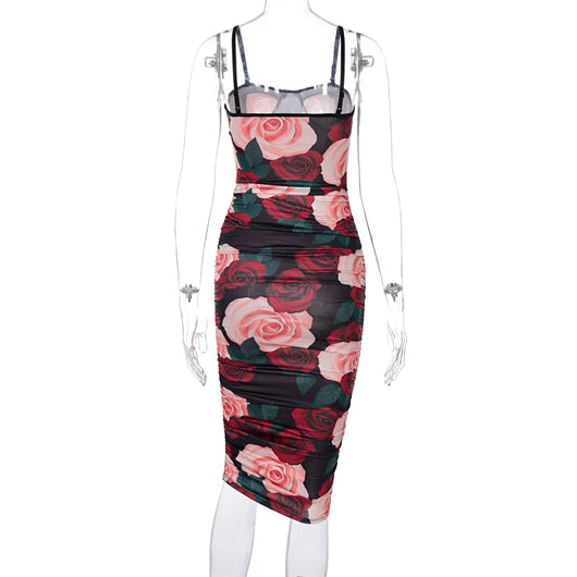 Vestido Slim Fit Escote Cuadrado con Estampado Fruncido para Mujer - Image 14