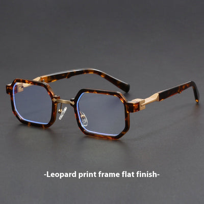 Retro polygon sunglasses for women with a leopard print frame and blue-tinted lenses. - Image 9