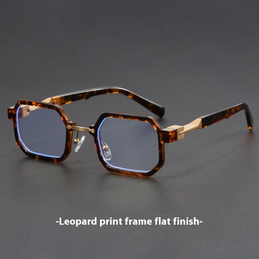 Retro polygon sunglasses for women with a leopard print frame and blue-tinted lenses. - Image 9