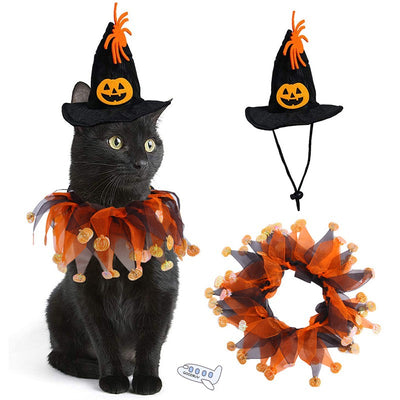 Disfraz de Bruja para Mascotas - Collar y Sombrero Halloween para Perros y Gatos