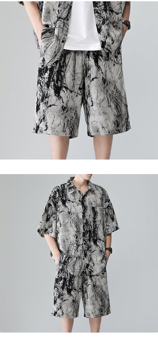 Conjunto de Playa para Hombre - Camisa Estampada y Pantalones Cortos Seda de Hielo Verano - Image 17