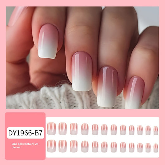 Uñas Postizas Degradado Rosa y Blanco Desmontables - Image 2