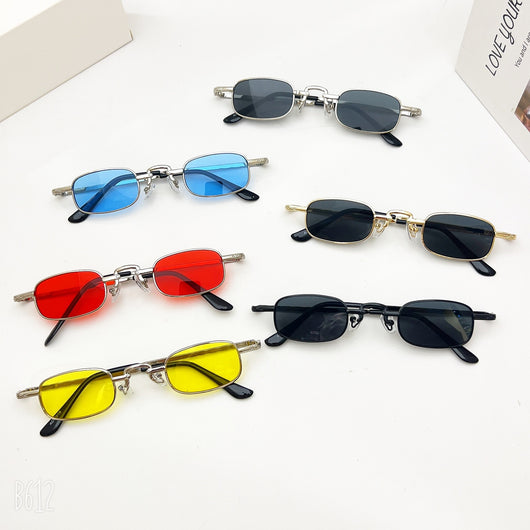 Black retro hip hop sunglasses with dark rectangular lenses and a sleek metal frame on a white background. - Image 12