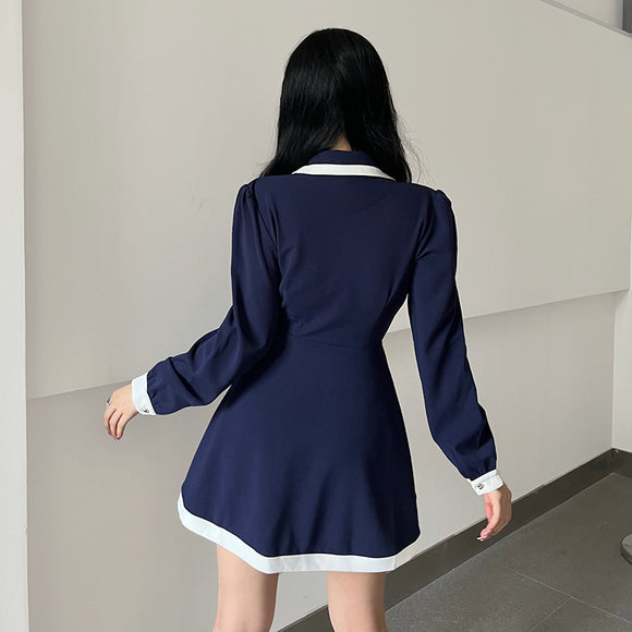 Vestido Camisero con Cuello Contraste y Mangas Largas para Mujer