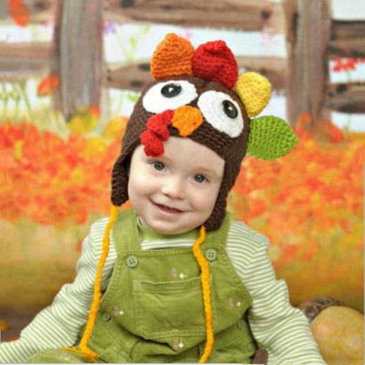 Gorro Tejido a Mano con Diseño de Pavo para Acción de Gracias