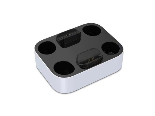 White and black dual charging dock for PS5 gamepads, featuring two charging ports and two storage slots. - Image 14